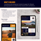 Media kit template for lifestyle photographers with a smartphone displaying the template on a gray surface.