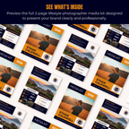 Media kit design for a photographer with various pages displayed.