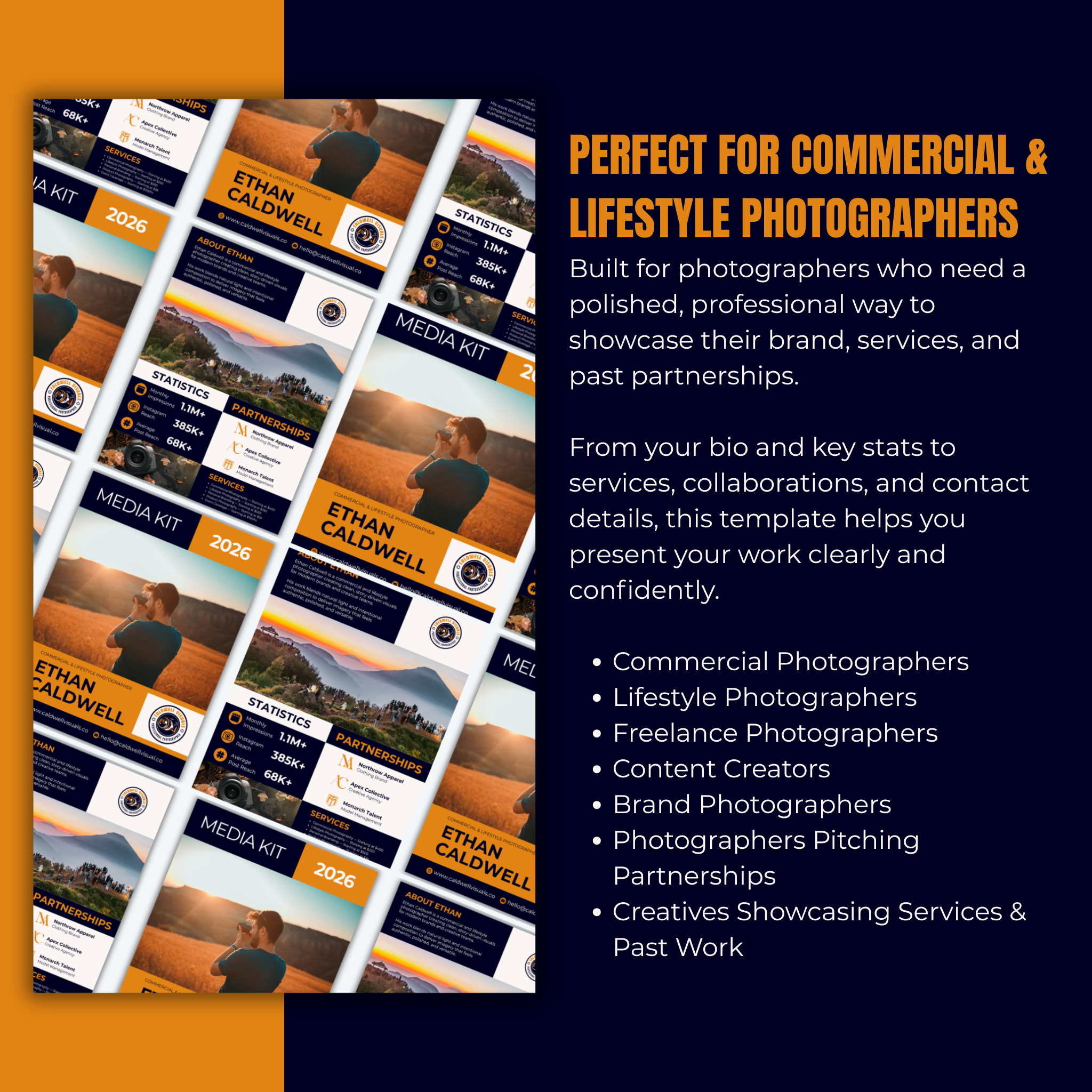 Media kit template for photographers with a focus on commercial and lifestyle photographers.