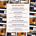 Promotional graphic for photo template services with text and images of templates.