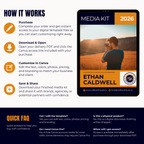 Media kit template with a man and child in a field, featuring text on how to use the media kit.