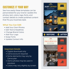 Real estate template customization options with 'Before' and 'After' examples.