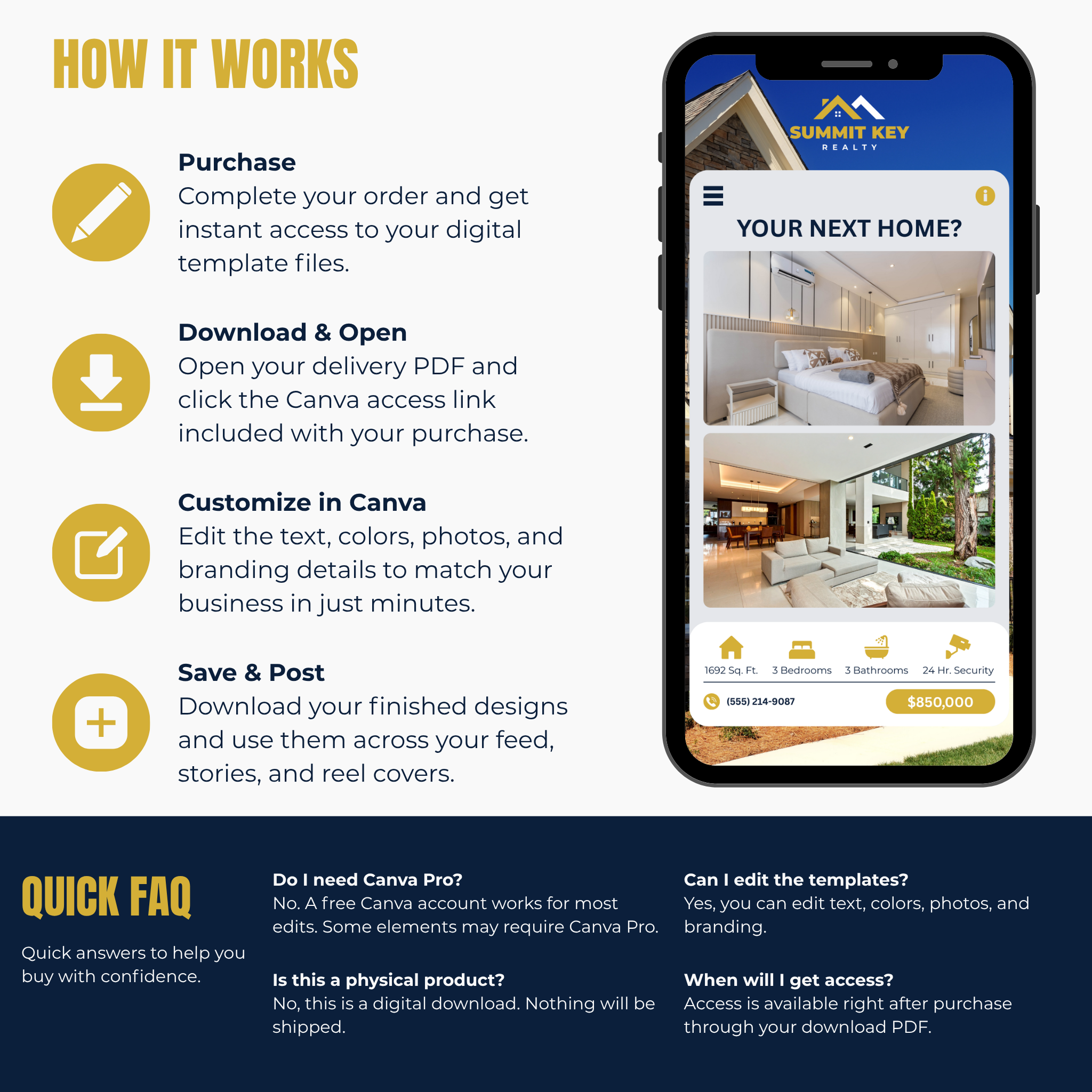 Phone screen displaying a digital design platform with text explaining how to use it.