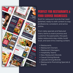 Collection of restaurant promotional materials with text highlighting their use for restaurants and food service businesses.