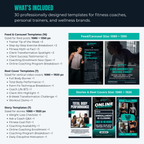 Promotional graphic for professionally designed templates for fitness coaches and personal trainers.