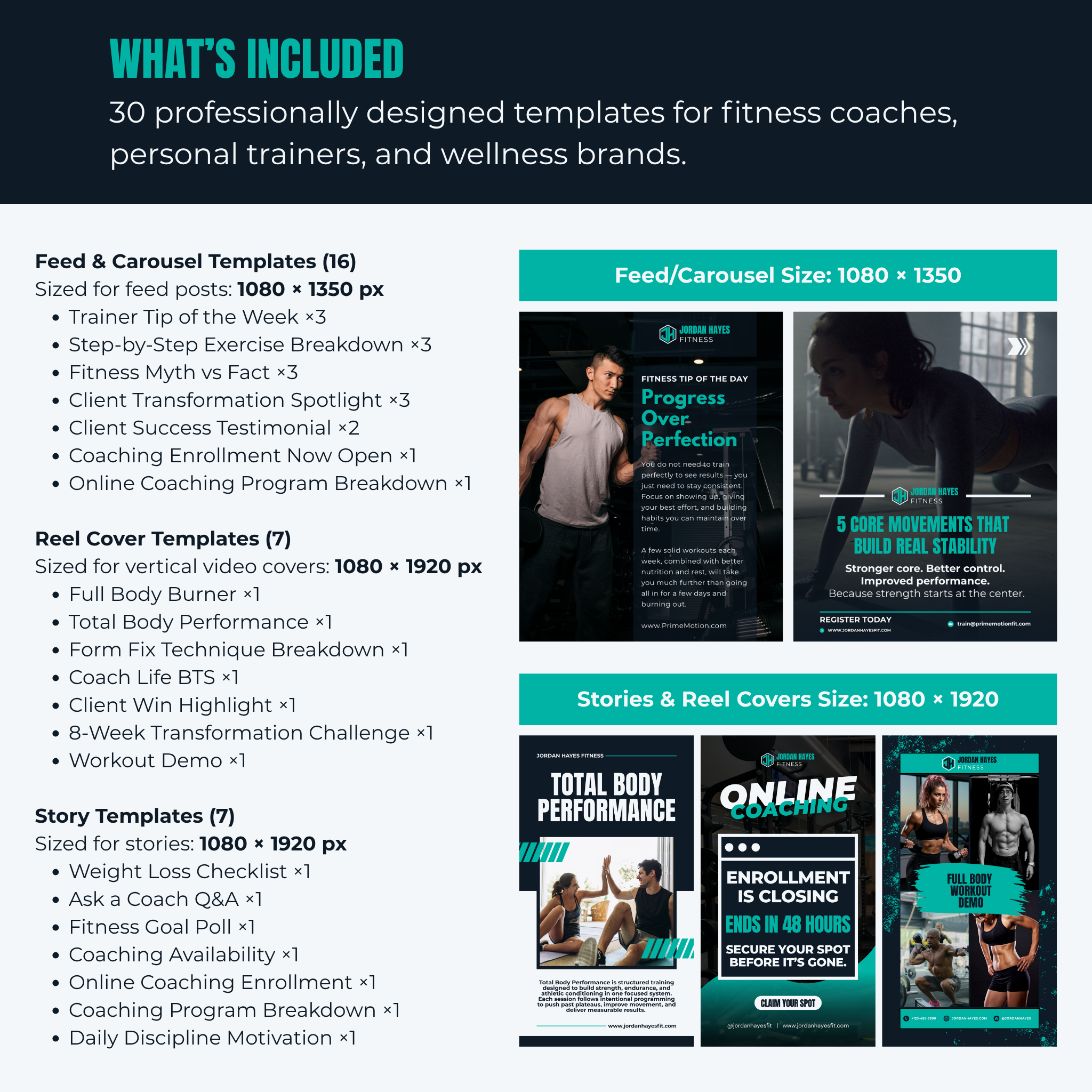 Promotional graphic for professionally designed templates for fitness coaches and personal trainers.