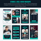Fitness template mockups for stories and reel covers with text and images.