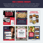 Collection of restaurant feed and carousel mockups with various templates.
