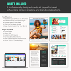 Media kit template for travel influencers with design elements and branding.