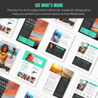 6-page travel influencer media kit with various pages displayed.