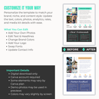 Design template customization options with 'Before' and 'After' examples.