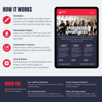 Digital template for sponsorship opportunities with a tablet displaying the content on a white background.