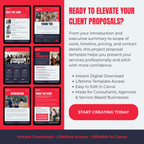 Promotional graphic for project proposal templates on a red and white background
