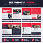 A promotional graphic for an 8-page project proposal template, showing a grid of page previews with red, white, and dark navy layouts. The top text reads 'SEE WHAT'S INSIDE' and the pages include sections like sponsorship event proposal, introduction, about the event, why sponsor us, meet the team, and thank you.
