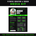 Fitness creator and coach media kit with Marcus Cole's profile on a black background