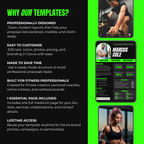 Promotional graphic for fitness professional templates with text and images of people working out.
