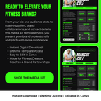 Media kit template for fitness professionals with a black and green color scheme.