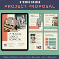 Interior design project proposal with tablet displaying cover page on a green background