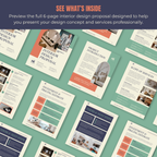 Full 6-page interior design proposal on a teal background