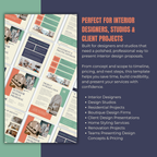 Interior design proposal template with colorful layout on a blue background