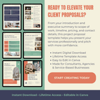 Promotional graphic for project proposal templates with text on a green and beige background.