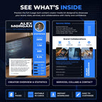 Preview of a 2 page tech content creator media kit Canva template featuring creator statistics, service rates, brand collaborations, and contact details.
