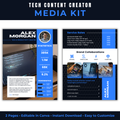 Media kit for a tech content creator named Alex Morgan with statistics and service rates.