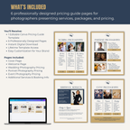 Professional pricing guide template for photographers with editable Canva Pricing Guide Template on a laptop screen.