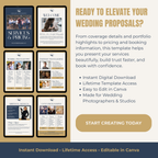 Promotional graphic for wedding proposal templates with text and images of templates.