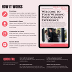 Wedding photography proposal template on a tablet with instructions and FAQs.